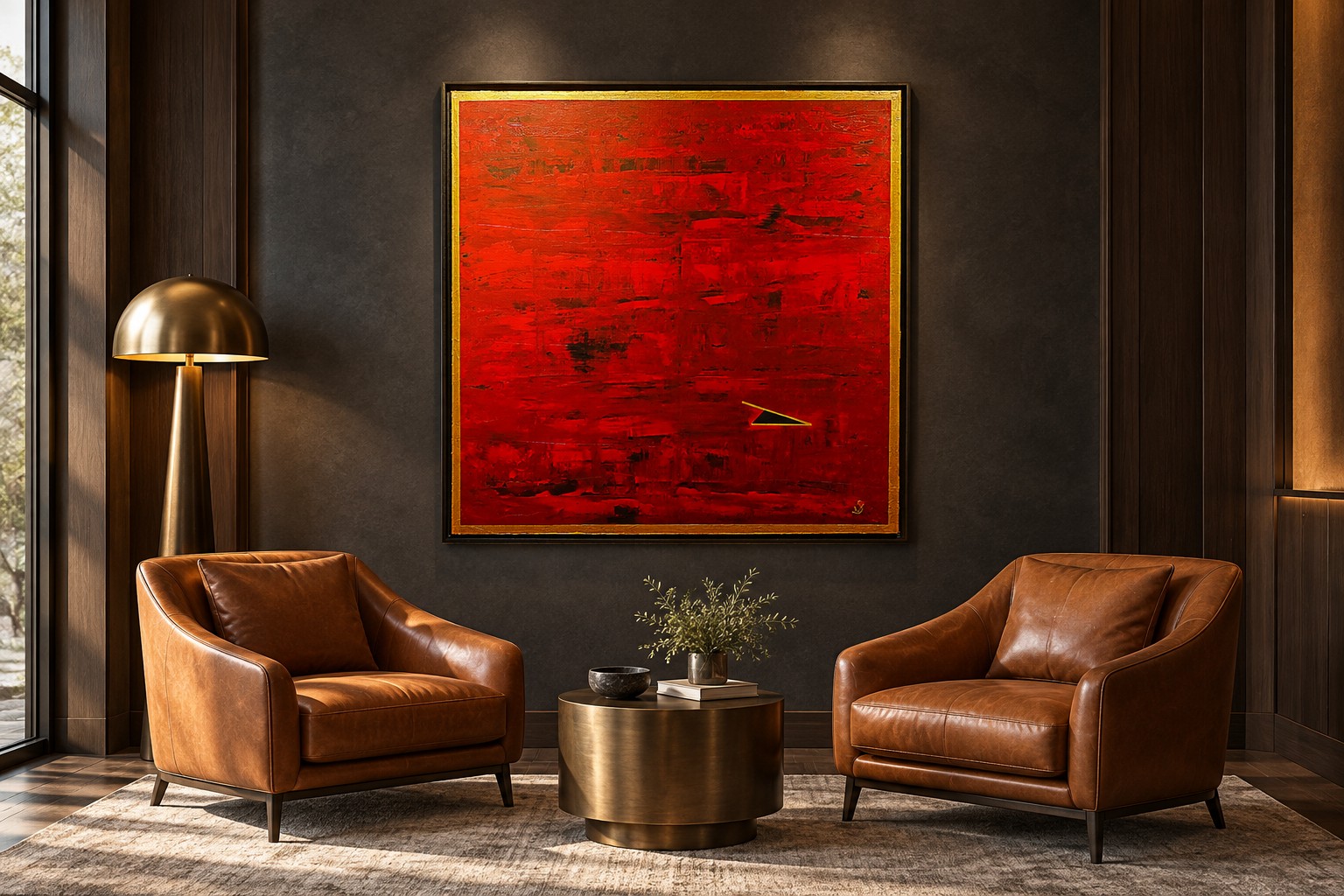 China by Ward Schepman displayed in an executive lounge. AI interior visualisation. Scale is indicative.