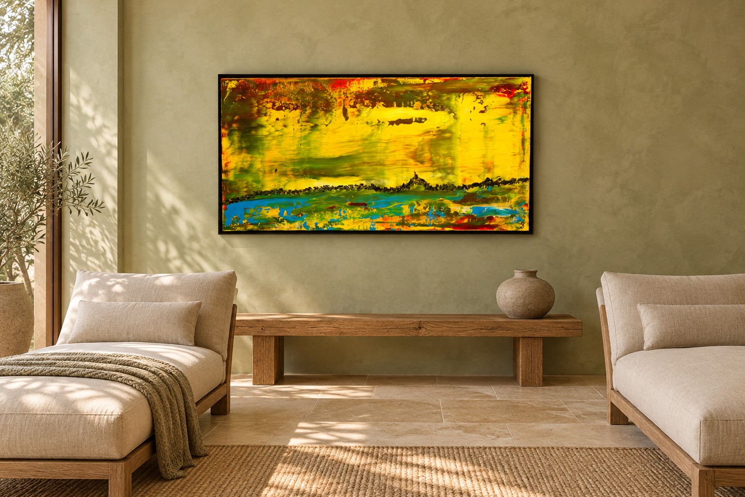 Gambia by Ward Schepman displayed in a spa relaxation room. AI interior visualisation. Scale is indicative.