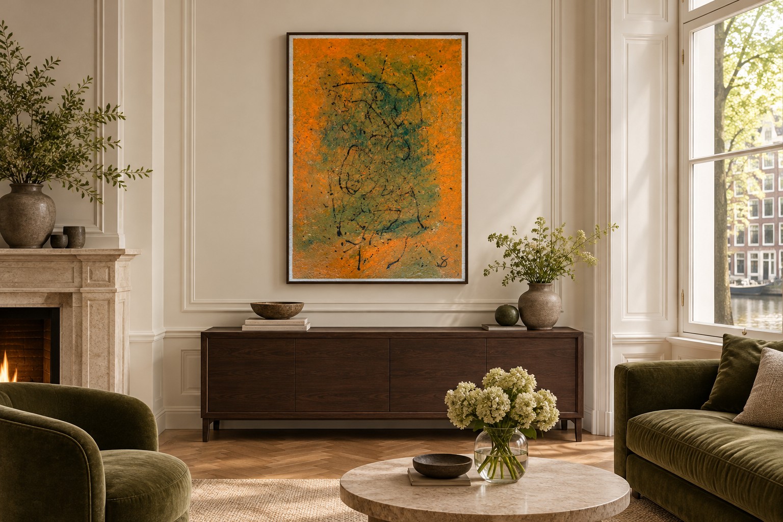 Ireland by Ward Schepman displayed in a stylish living room. AI interior visualisation. Scale is indicative.